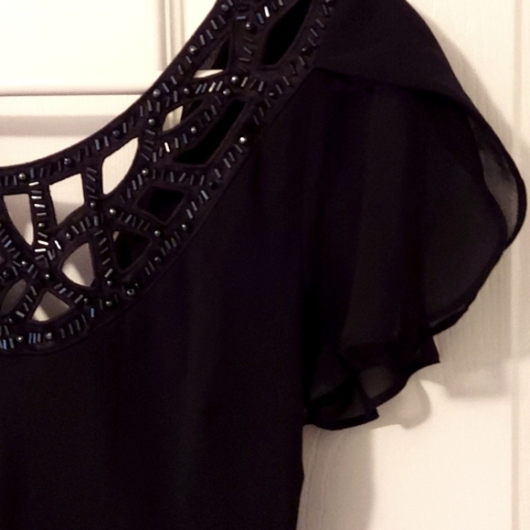 SL Fashions Black Chiffon Tea Length Dress - Picture 2 of 14